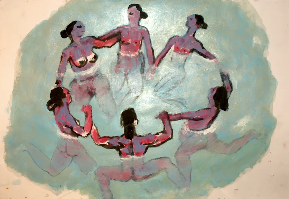 Francesco Santosuosso, Nuoto sincronizzato, 2024, china e acrilico su carta, 35×50 cm