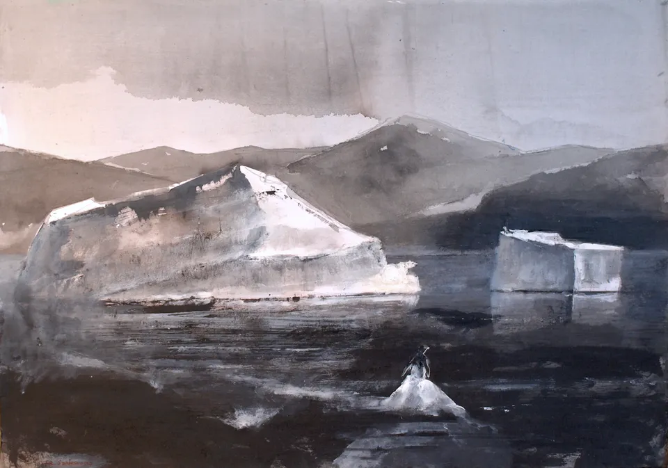 Francesco Santosuosso, Orso foca balena pinguino, 2024, acquarello su carta, 35×50 cm
