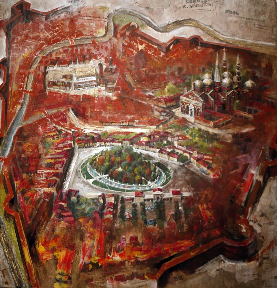 Francesco Santosuosso, Padova, 2011, olio e acrilico su tavola, 120×120 cm
