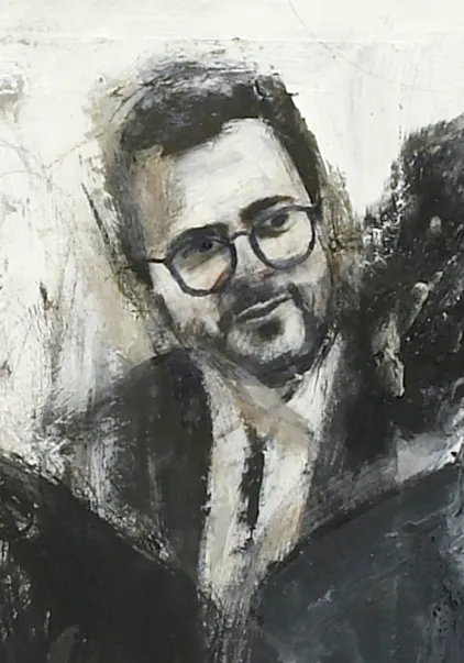 Francesco Santosuosso, Particolare 2 del dipinto Politecnico, 1989, tecnica mista su tela, 100×150 cm