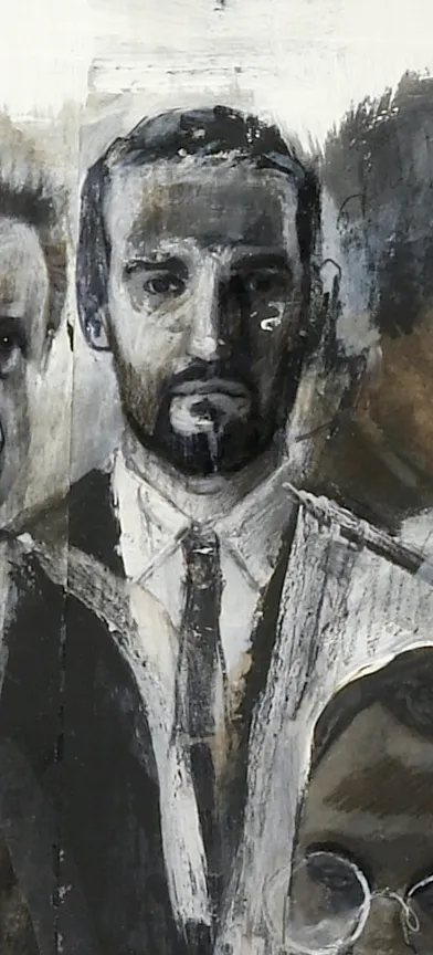 Francesco Santosuosso, Particolare 3 del dipinto Politecnico, 1989, tecnica mista su tela, 100×150 cm