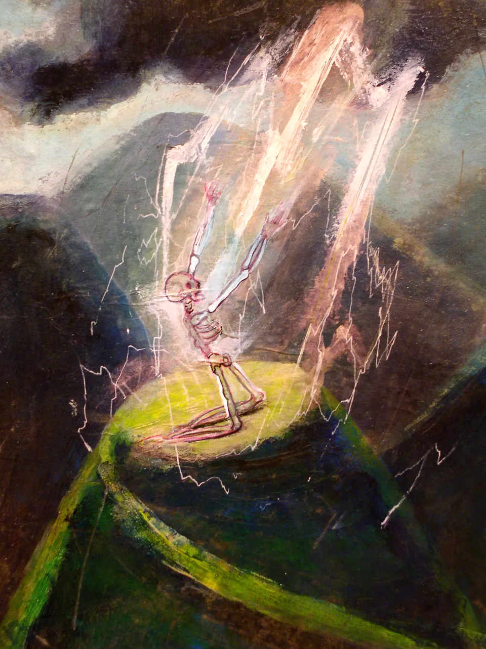 Francesco Santosuosso, Particolare 3 della VITA DI SANTA BARBARA DEI FULMINI, 2001, acrilico su carta su tavola, 106×70 cm
