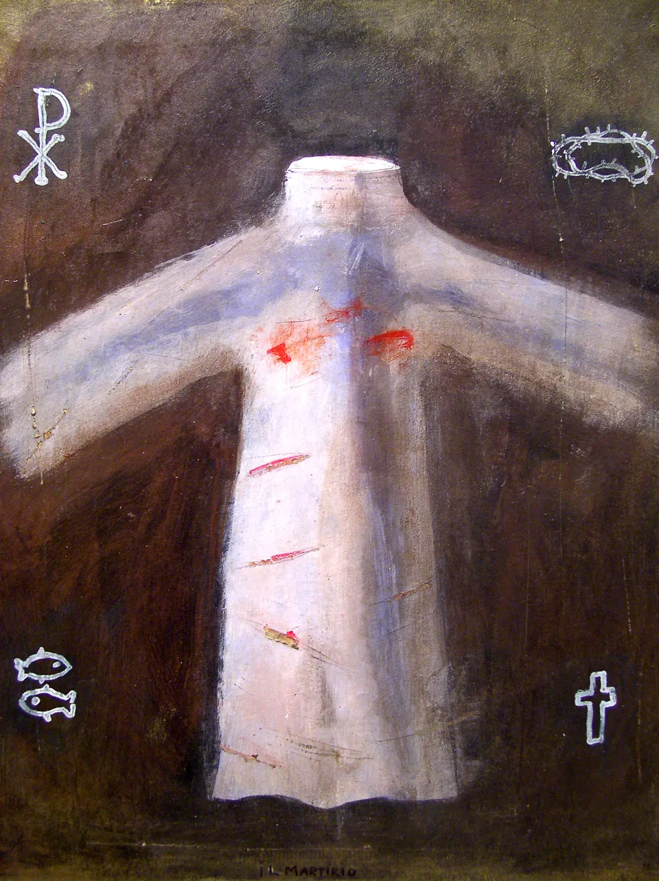 Francesco Santosuosso, Particolare 4 della VITA DI SANTA BARBARA DEI FULMINI, 2001, acrilico su carta su tavola, 106×70 cm