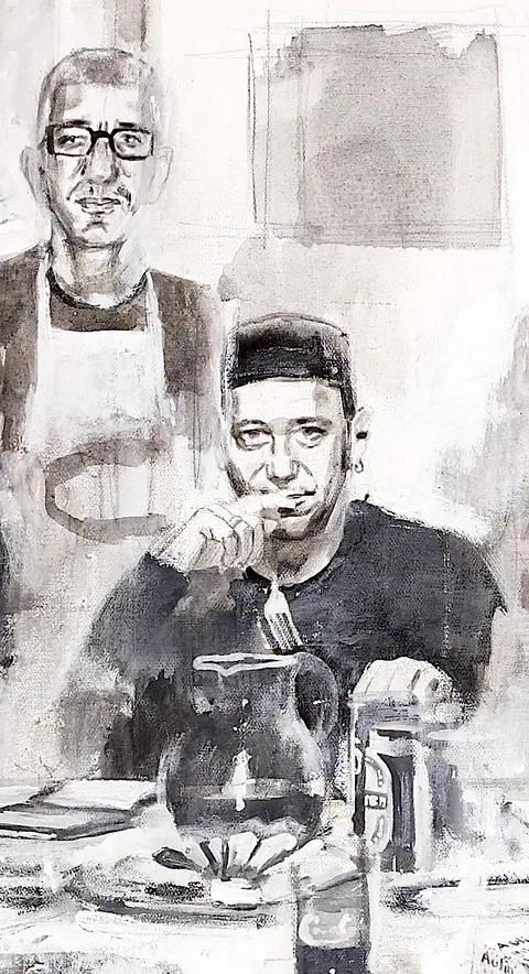 Francesco Santosuosso, Particolare 8 del dipinto COMPAGNIA MILANESE, 2008, tecnica mista su tela, 100×150 cm