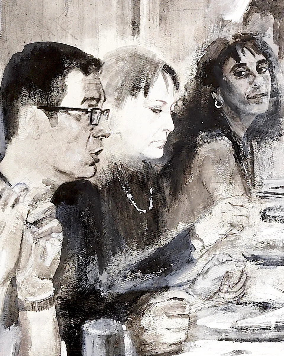 Francesco Santosuosso, Particolare 9 del dipinto COMPAGNIA MILANESE, 2008, tecnica mista su tela, 100×150 cm