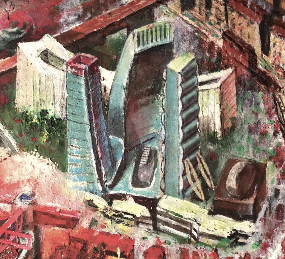 Francesco Santosuosso, Particolare con nuovo edificio CityWave, CITYLIFE, 2023, acrilico su tavola, 70×150 cm