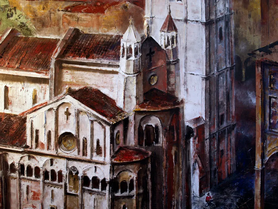 Francesco Santosuosso, Particolare del dipinto Duomo di Modena, 2010, olio su tela