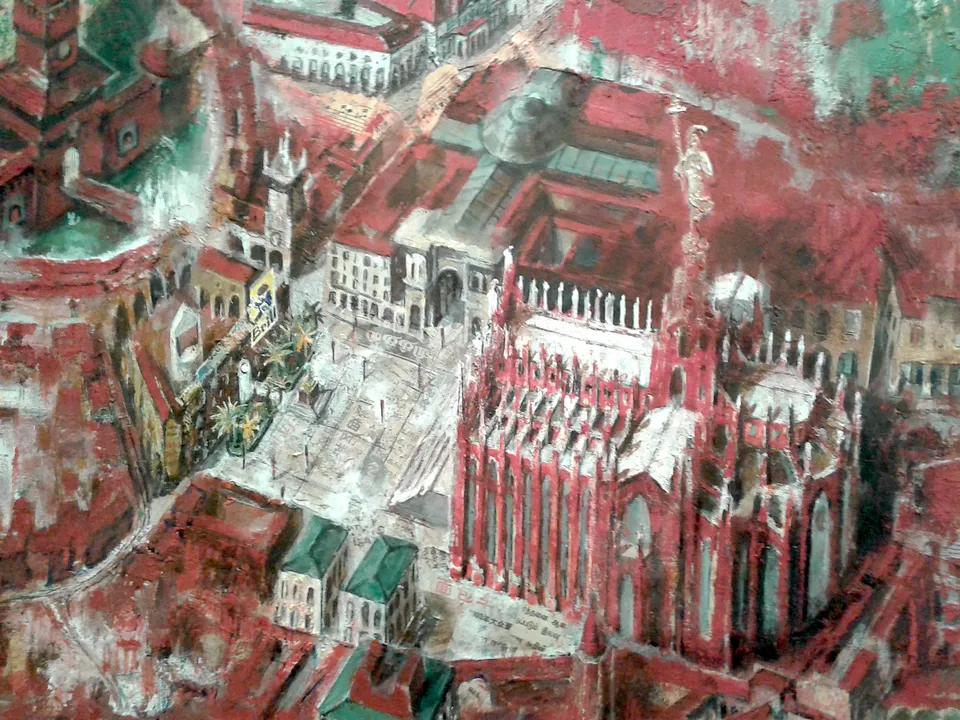 Francesco Santosuosso, Particolare del dipinto MILANO ROSSA Fr, 2020, olio e acrilici su tela, 150×200 cm