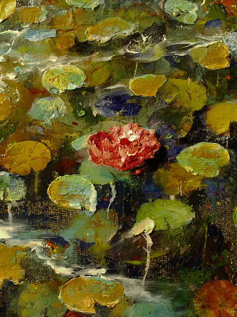Francesco Santosuosso, Particolare del dipinto NINFEE tela, 2018, 150×100 cm
