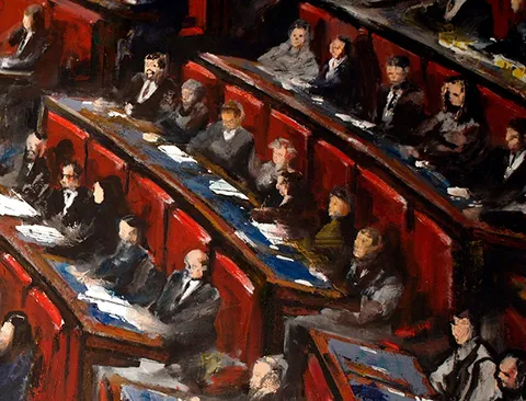 Francesco Santosuosso, Particolare del dipinto PARLAMENTO, 2010, olio, acrilici, smalti, 200×300 cm