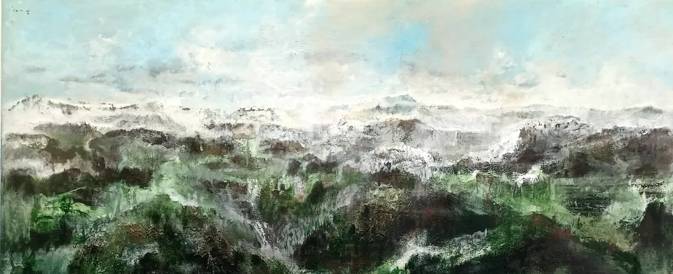 Francesco Santosuosso, Particolare dell' opera Belluno, 2022, olio su tela di juta, 80×100 cm