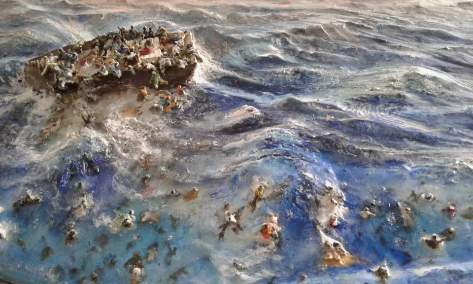Francesco Santosuosso, Particolare dell'opera intitolata NAUFRAGIO, 2016, bassorilievo, 50×120 cm