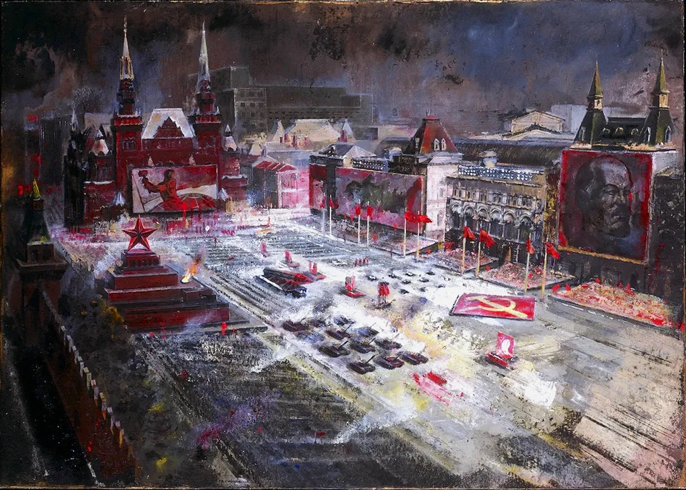 Francesco Santosuosso, Piazza rossa, 2003, acrilico, 70×100 cm