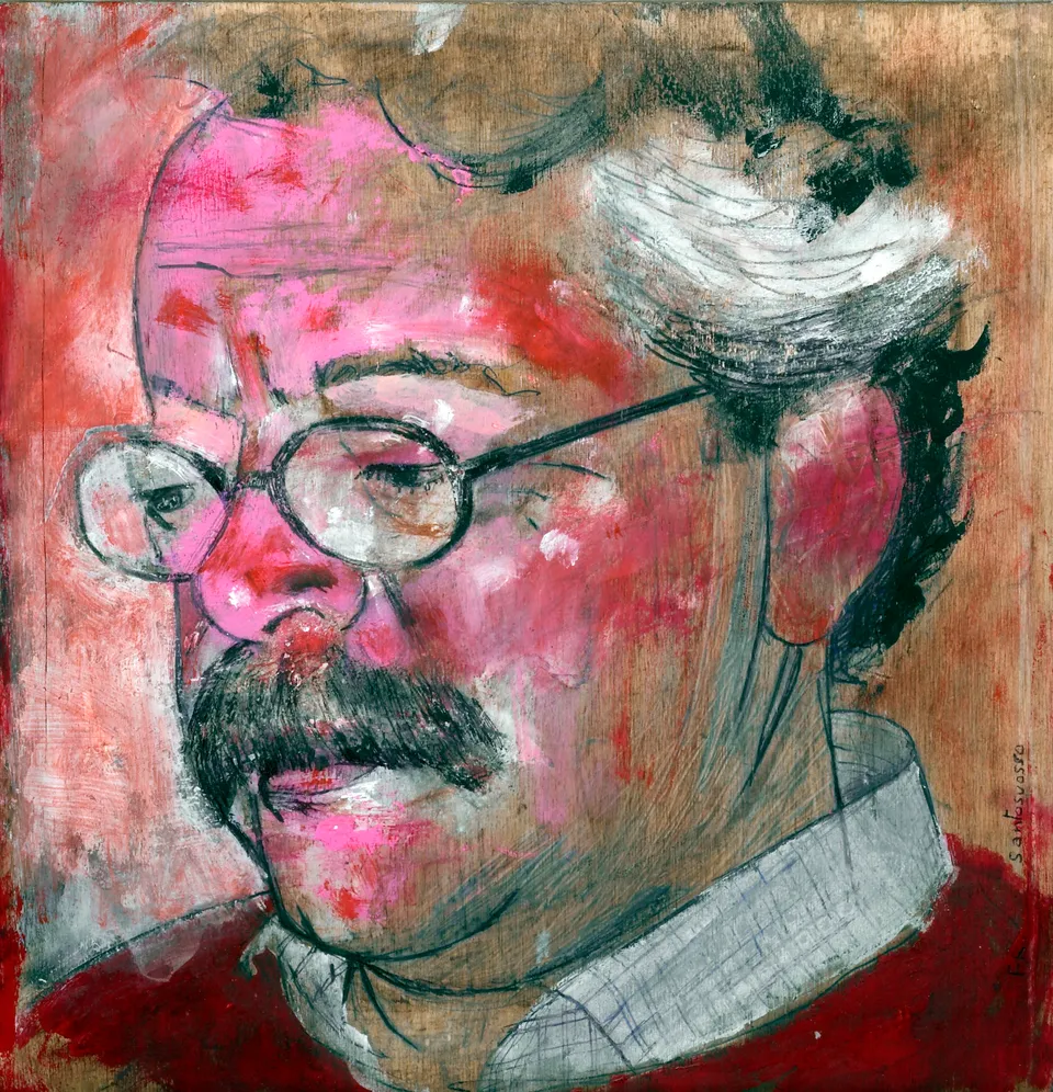 Francesco Santosuosso, Ritratto di ferruccio giromini, 2005, olio su tavola, 30×30 cm