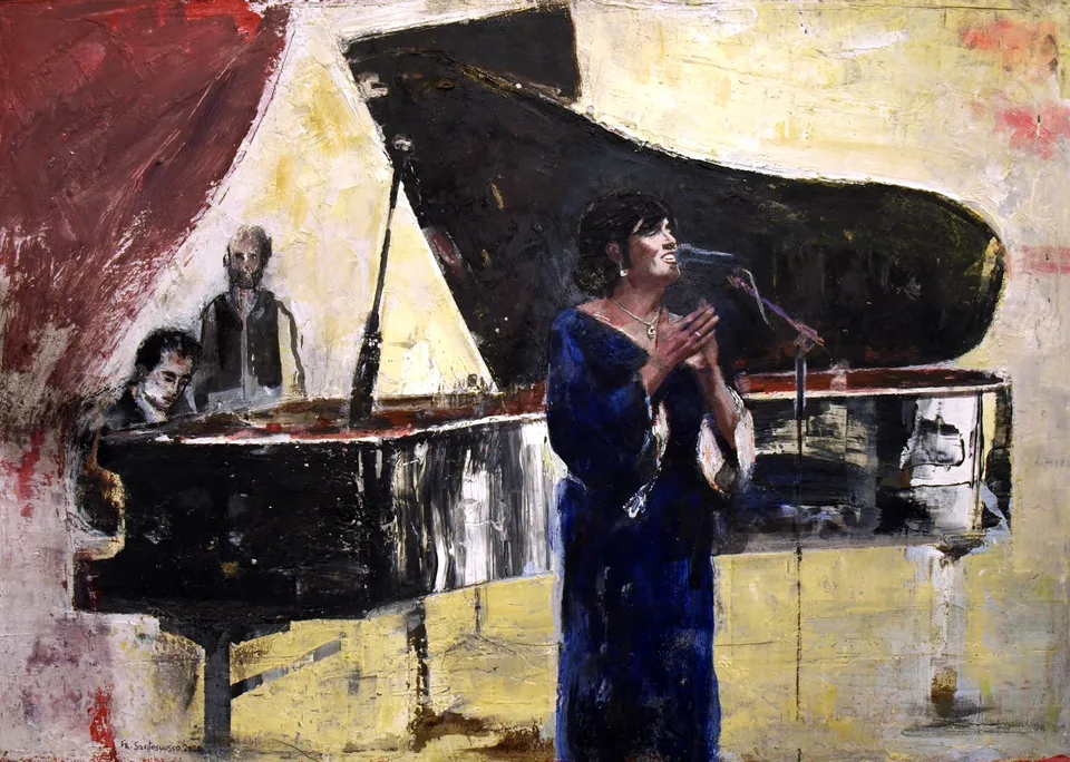 Francesco Santosuosso, Ritratto di Patrizia Di Malta, 2021, olio e acrilico su tavola, 38×54 cm