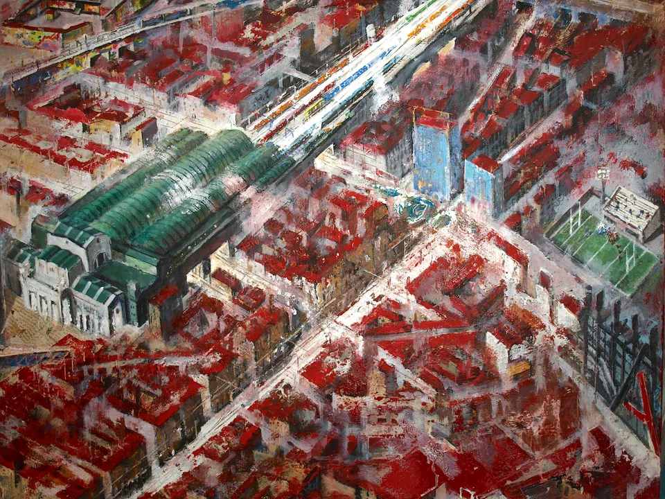 Francesco Santosuosso, Stazione centrale, p, 2022, olio acrilico, 200×300 cm