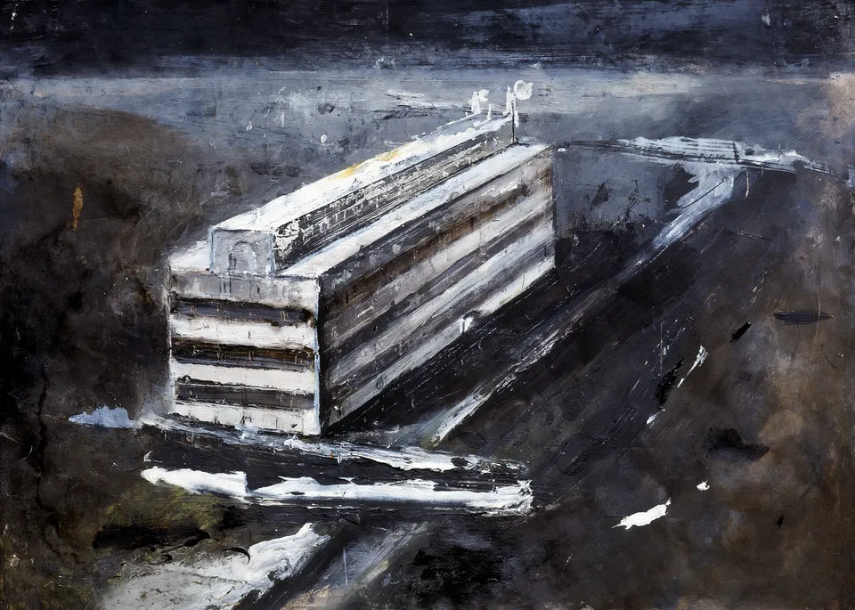 Francesco Santosuosso, Tangenziale, 2001, olio su carta intelata, 50×70 cm