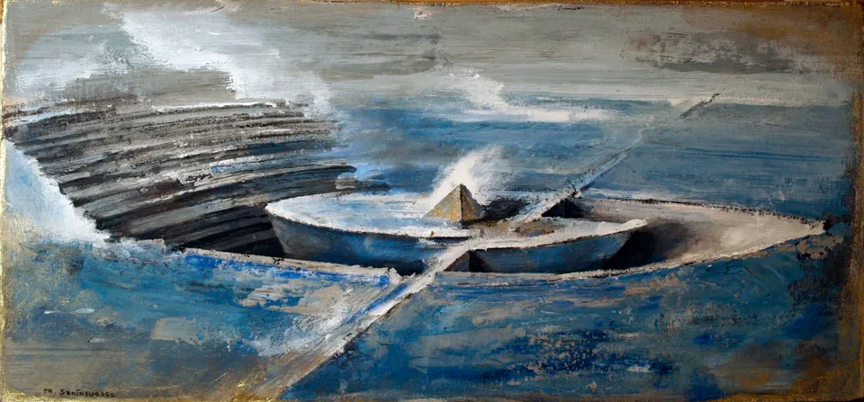 Francesco Santosuosso, Teatro sull' acqua, 2008, acrilico su legno