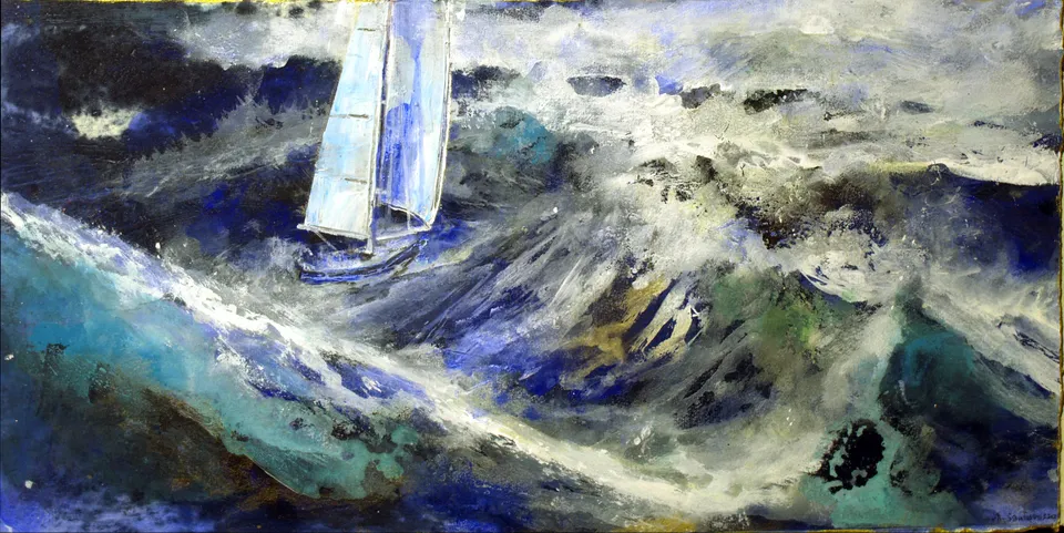 Francesco Santosuosso, Tempesta 5, 2016, acrilici su carta, 25×49 cm