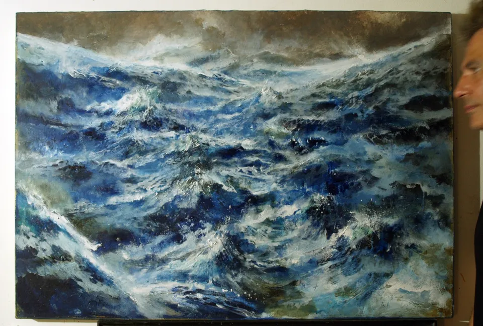 Francesco Santosuosso, Tempesta sull'oceano primordiale, 2015, olio e acrilico su tela, 70×100 cm