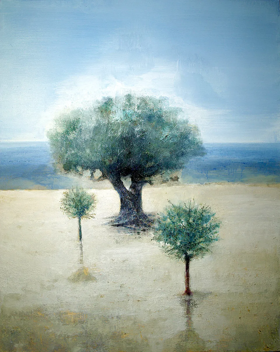 Francesco Santosuosso, Ulivi, 2018, olio su tela, 100×70 cm