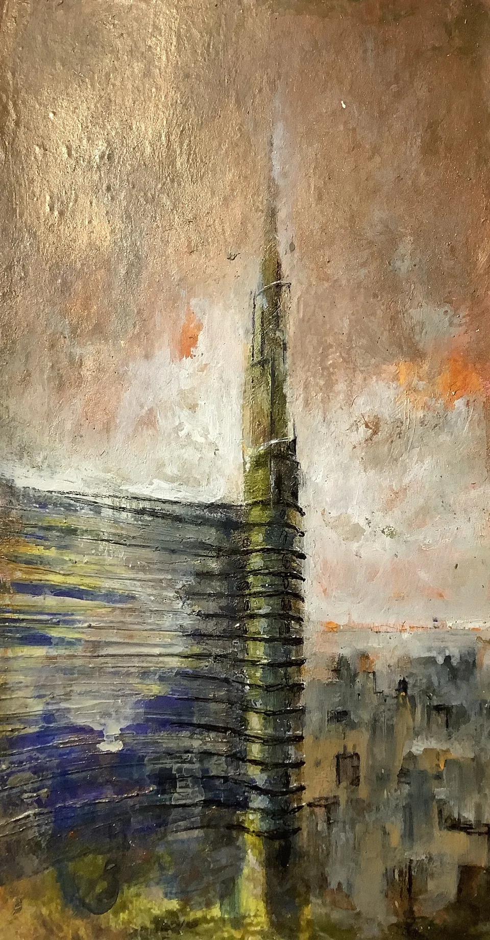 Francesco Santosuosso, UNICREDIT 5,opere in, 2021, acrilici e smalti su carta, 27×12 cm