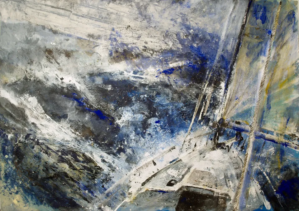 Francesco Santosuosso, Vela con tempesta, 2016, acrilico su carta, 50×70 cm