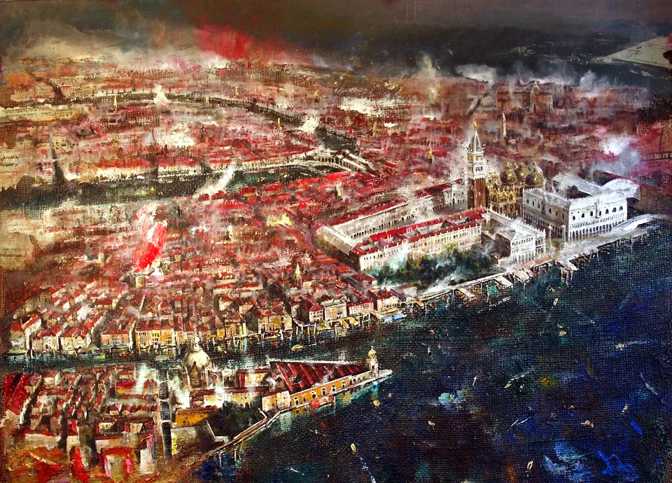 Francesco Santosuosso, Venezia, 2007, olio su tela su tavola, 110×150 cm