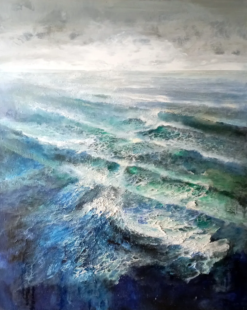 Francesco Santosuosso, Waves, 2022, olio e acrilici su tela, 100×80 cm